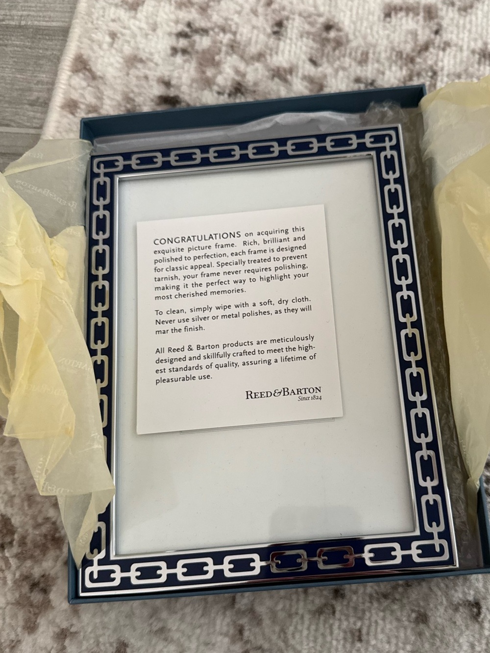 Reed & Barton Navy and White Chain-Pattern Picture Frame